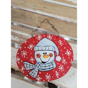 Wooden snowman sign door hanger ornament Xmas holiday tree